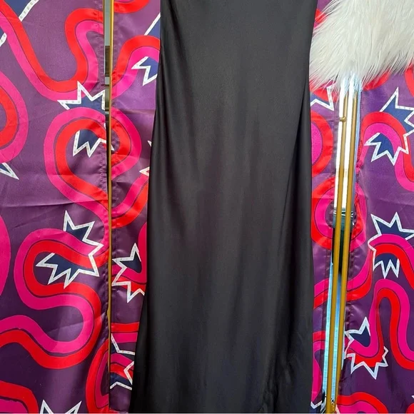 Wilfred Canto Satin Black Slip Dress Bias Cut Midi Drapey Aritzia Viscose 80281 - Picture 5 of 14